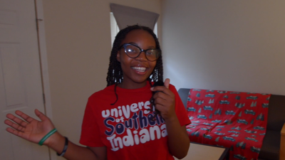 student in her dorm