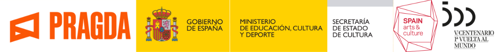 Photo of Pragda banner with endorsements from the government of Spain from the Minister of Education, Culture, and Sports.