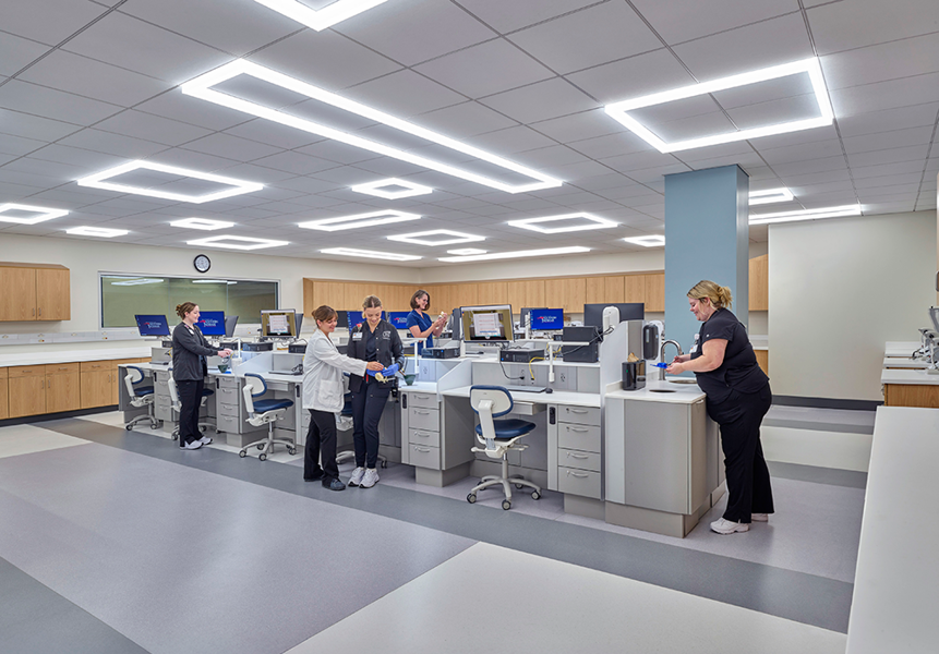 Students working in dental materials lab