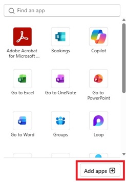 Red outline showing location of add apps