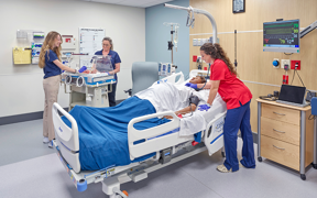 nursing students in the labor and delivery room in clinical simulation center