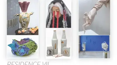 Exhibition postcard for "Residence VII" a showcase of artists from New Harmony Clay Project
