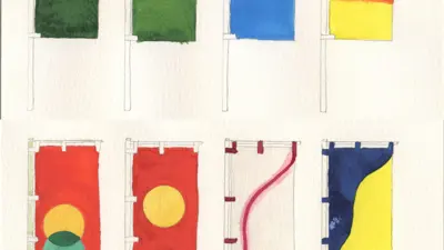 2D artwork of flags by Aya Rodriguez-Izumi from "Signals"