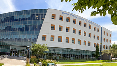 Photo of exterior of Stone Family Center in Downtown Evansville
